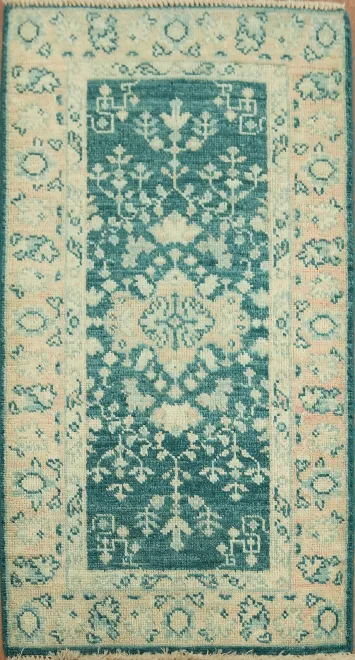 Vegetable Dye Oushak Green Wool Accent Rug 2x4
