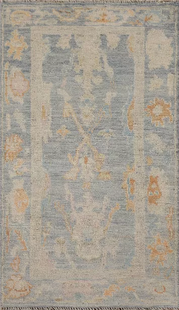 Vegetable Dye Blue Oushak Turkish Accent Rug 2x3