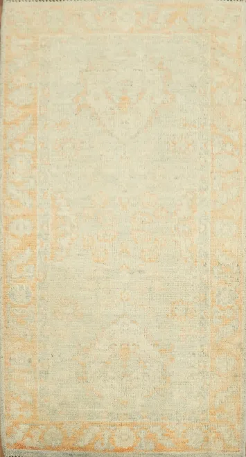 Subtle Pastel Vintage-inspired Patterned Oushak Turkish Rug 2x4 ft