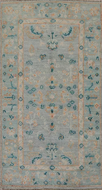 Vegetable Dye Oushak Blue Turkish Accent Rug 2x4