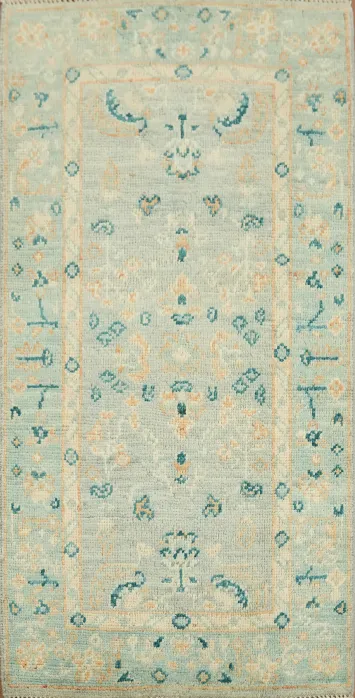 Vegetable Dye Oushak Blue Turkish Accent Rug 2x4