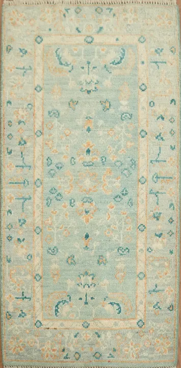 Muted Aqua Blue and Beige Oushak Turkish Foyer Rug 2x4 ft