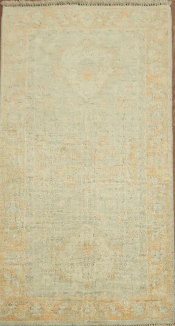 Artistic Boho Beige Turkish Oushak Rug with Soft Contrasting Border Patterns 2x4 ft