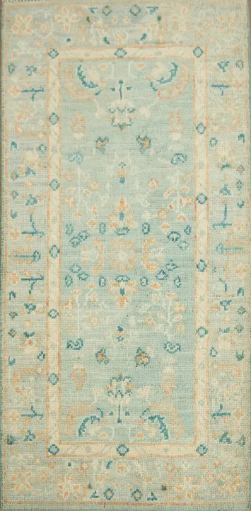 Elegant Blue and Cream Floral Patterned Area Rug 2x4 ft