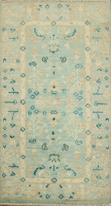 Oushak Turkish Blue and Beige Rug Perfect for Modern and Vintage Spaces 2x4 ft