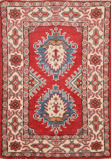 Geometric Red Kazak Oriental Accent Rug 2x3