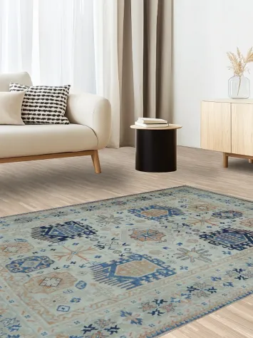 Vegetable Dye Geometric Oushak Turkish Area Rug 5x7