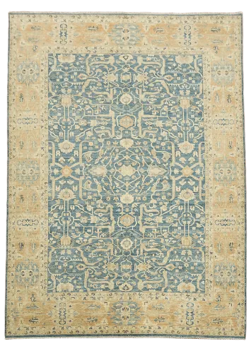 Blue and Beige Ziegler Rug with Intricate Floral Patterns 10x14