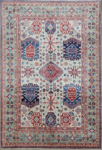 Vegetable Dye Ziegler Tribal Geometric Vibrant Color Rug 5x7