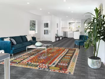 Geometric Wool Kilim Living Room Area Rug 7x10