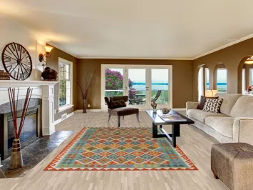 Geometric Wool Kilim Living Room Rug 7x10