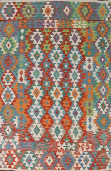 Geometric Wool Kilim Living Room Area Rug 7x10