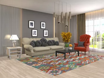 Geometric Wool Kilim Living Room Area Rug 7x10