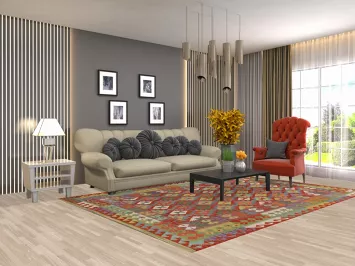 Reversible Wool Kilim Living Room Area Rug 7x10