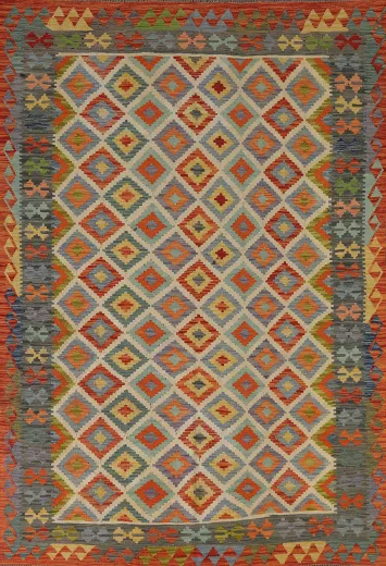 Geometric Wool Kilim Living Room Rug 6x8