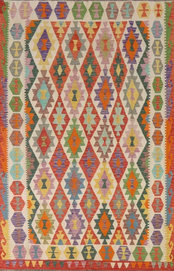Geometric Wool Kilim Living Room Rug 7x10