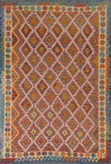 Reversible Wool Kilim Living Room Rug 7x10