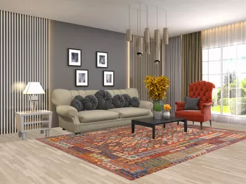 Reversible Wool Kilim Living Room Area Rug 7x10