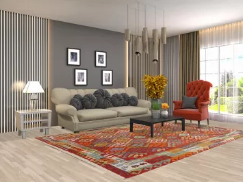 Reversible Wool Kilim Living Room Rug 7x10