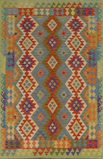Geometric Wool Kilim Living Room Rug 7x10