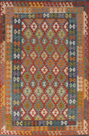 Geometric Wool Kilim Living Room Rug 7x10