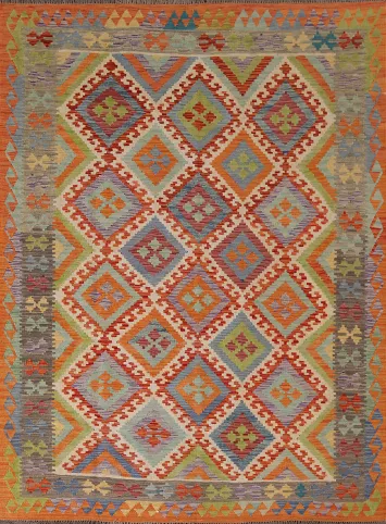 Geometric Wool Kilim Oriental Area Rug 6x8