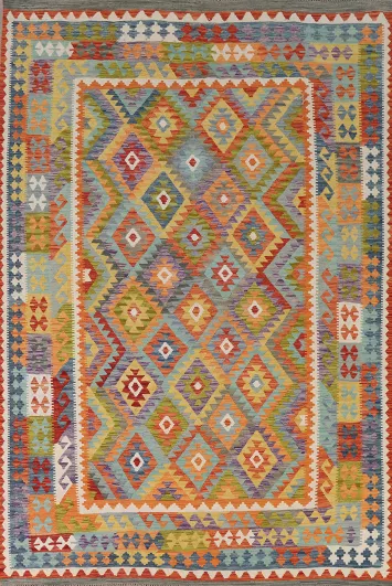 Geometric Wool Kilim Living Room Rug 7x10