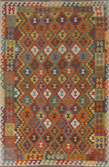 Geometric Wool Kilim Living Room Rug 7x10