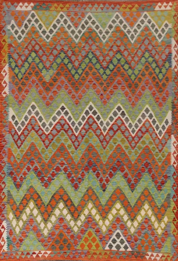 Geometric Wool Kilim Living Room Area Rug 7x10