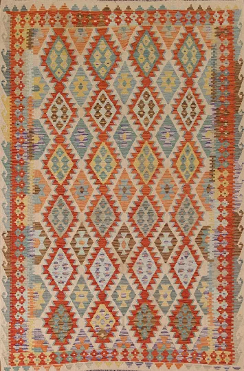 Geometric Wool Kilim Living Room Rug 7x10