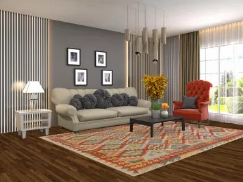 Geometric Wool Kilim Living Room Rug 7x10