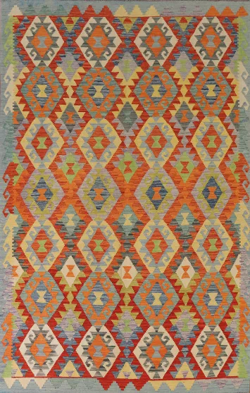 Geometric Wool Kilim Living Room Rug 7x10