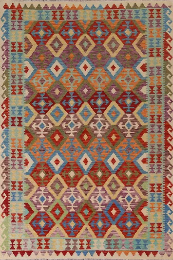 Multicolor Wool Kilim Living Room Rug 7x9