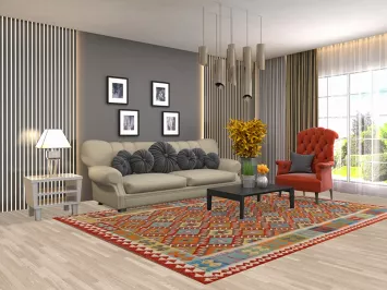 Geometric Wool Kilim Living Room Rug 7x10