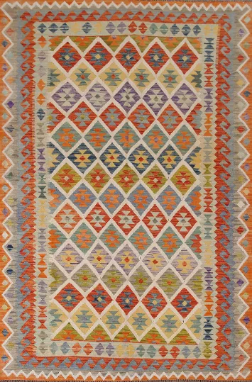 Geometric Wool Kilim Oriental Area Rug 7x10