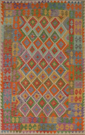 Geometric Wool Kilim Living Room Rug 7x10