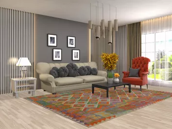 Geometric Wool Kilim Living Room Rug 7x10