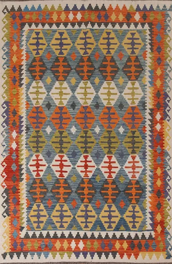 Geometric Wool Kilim Living Room Area Rug 7x9