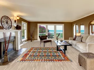 Geometric Wool Kilim Living Room Area Rug 7x9