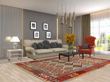 Trellis Wool Kilim Living Room Rug 7x10