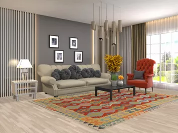 Geometric Wool Kilim Living Room Rug 7x10