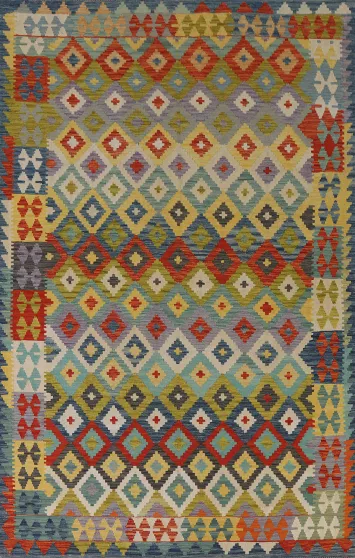 Geometric Wool Kilim Living Room Area Rug 6x10