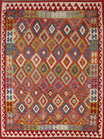 Geometric Kilim Reversible Wool Area Rug 6x8
