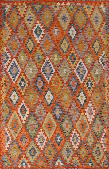 Orange Wool Kilim Living Room Area Rug 7x10