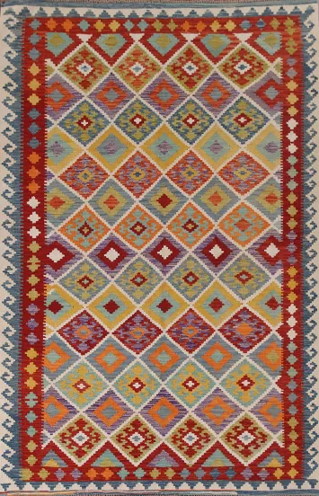 Geometric Wool Kilim Living Room Rug 7x10