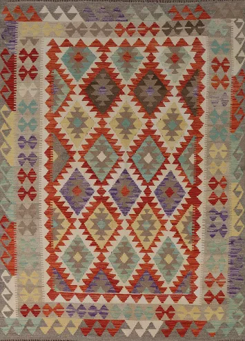 Geometric Wool Kilim Living Room Rug 6x8