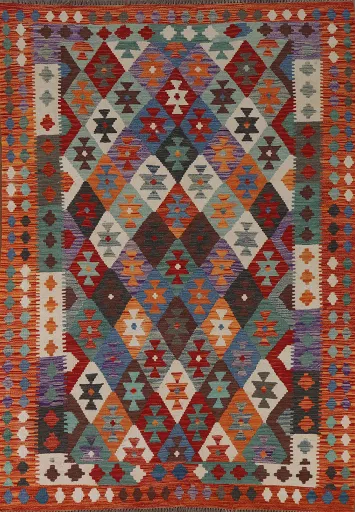 Geometric Wool Kilim Oriental Area Rug 6x8