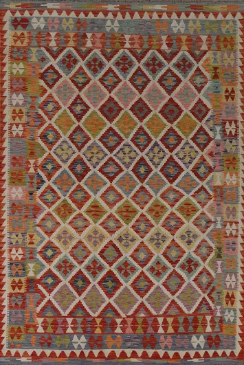 Geometric Wool Kilim Living Room Rug 7x10