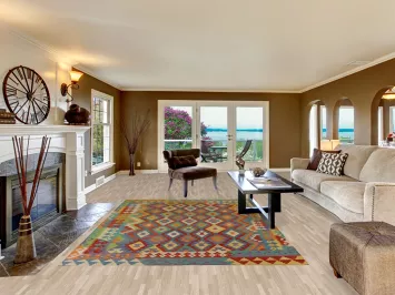 Geometric Wool Kilim Living Room Rug 7x9