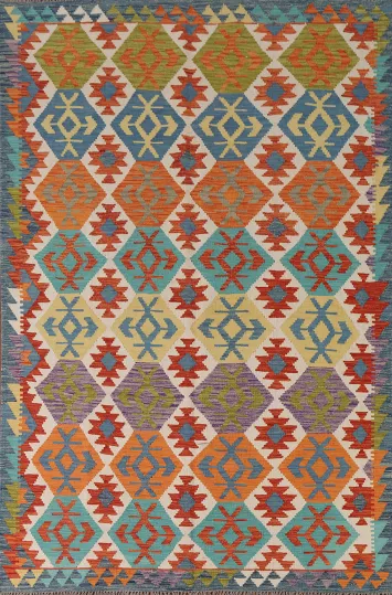 Geometric Wool Kilim Oriental Area Rug 6x8